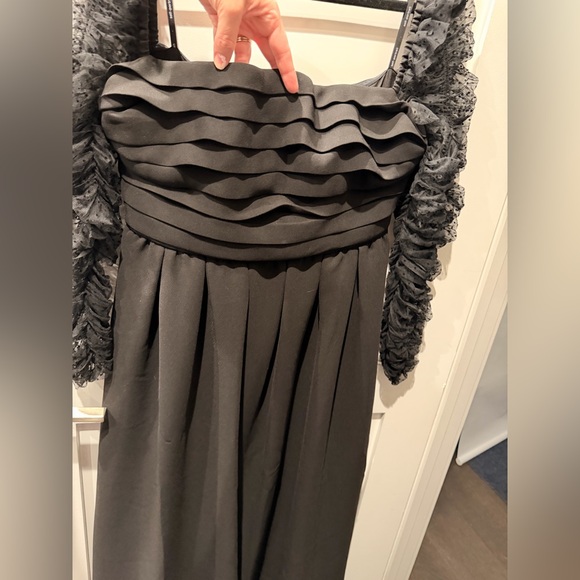 self-portrait Crepe Dot Mesh Sleeved Midi Dress Black Ruffle Polka Dot XL - Picture 7 of 12